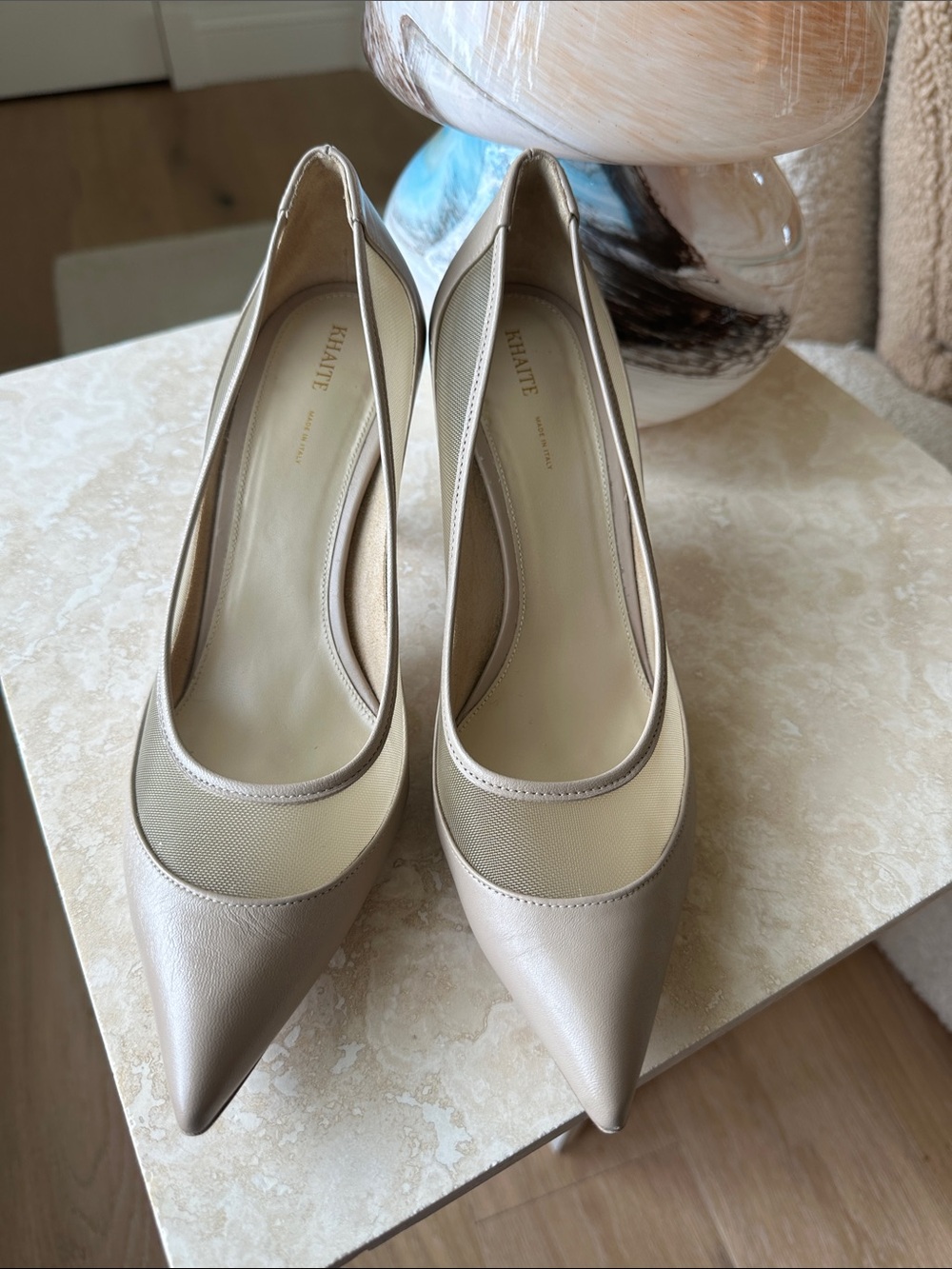 KHAITE Neutral Beige Pointed Leather Pumps